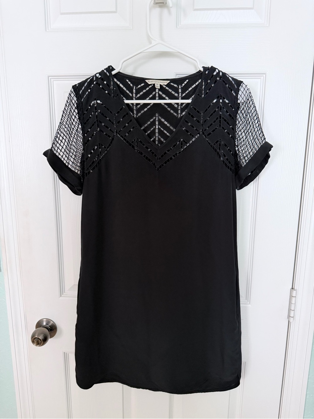Rebecca Minkoff Black Silk Dress with Mesh Sleeves